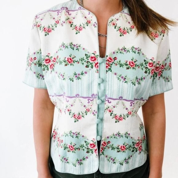 Vintage Tops - Vintage Structured Mix Print Blouse